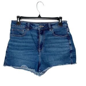 American Eagle Womens Frayed Hem Cutoff Denim Mom Shorts Mid Wash Blue Size‎ 8